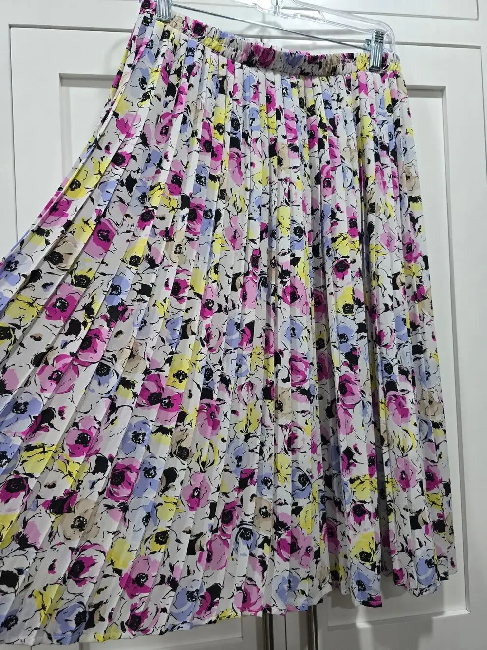 Dana Buchman Floral Pleated Midi Skirt Womens Medium Colorful Elastic Waist